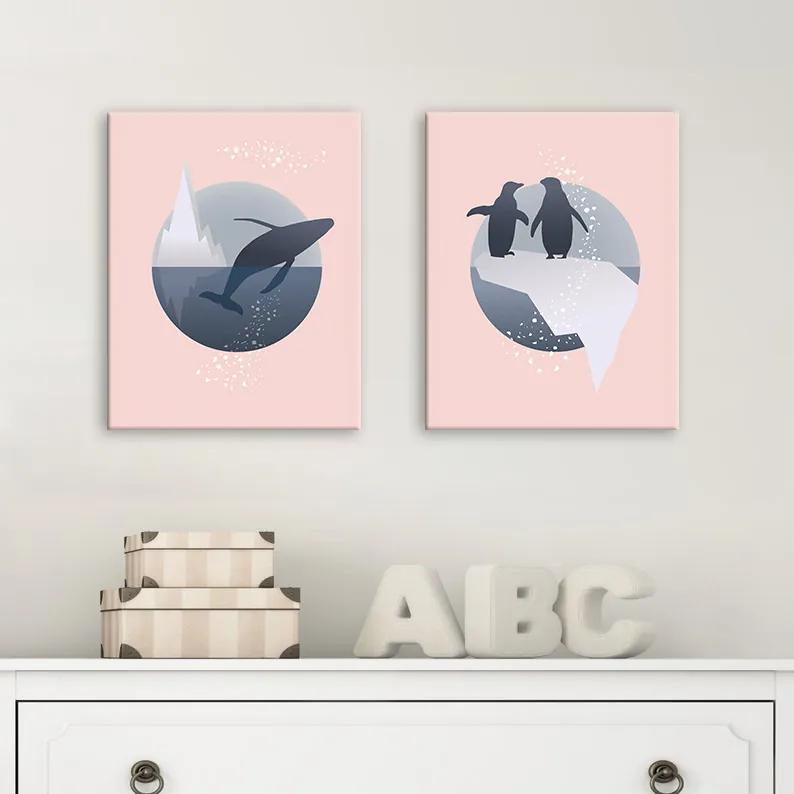 Séria 2 canvas obrazov 30x40 cm - Veľryba a Tučniaky