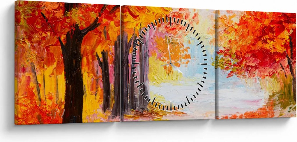 Obraz - Olejomaľba, farebná jeseň (s hodinami) (90x30 cm)