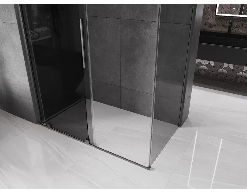 Mexen Velar, sprchový kút s posuvnými dverami 140 x 85 cm, 8mm šedé sklo, grafit brúsený, 871-140-085-41-66