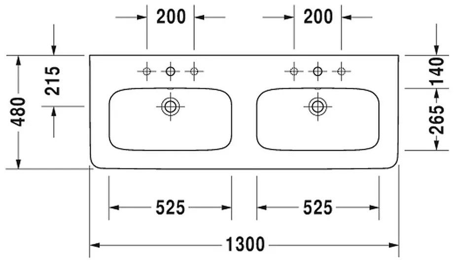 Duravit DuraStyle - Dvojumývadlo do nábytku 1300x480 mm, s prepadom, biela 2338130000