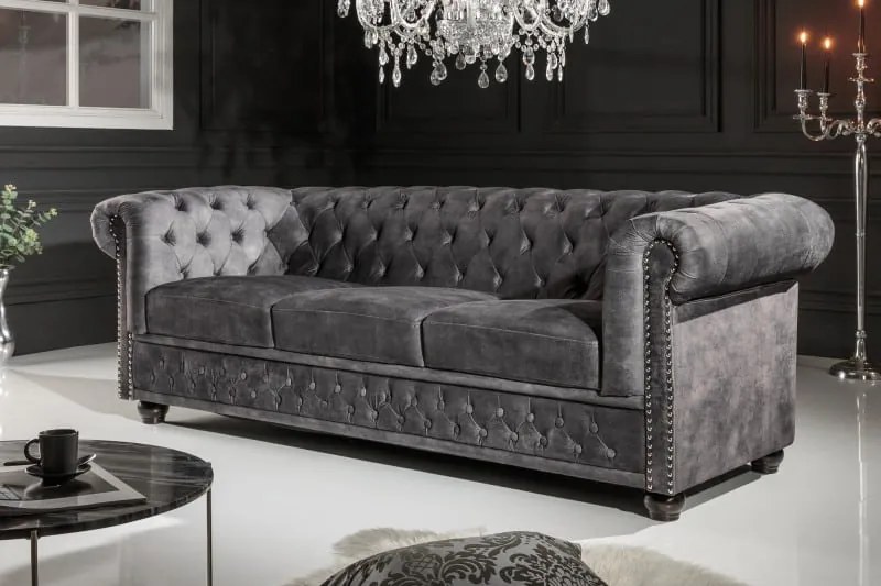 Sofa Chesterfield 3-miestna sivá zamat