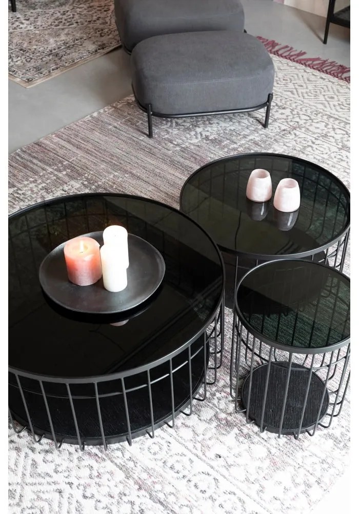 Čierny odkladací stolík so sklenenou doskou White Label Lance, ø 60 cm