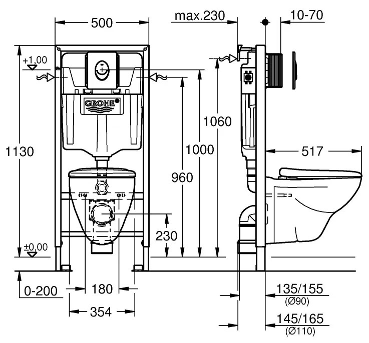 GROHE Solido Perfect - Set 4 v 1 pre WC, stavebná výška 1,13 m, chróm 39192000