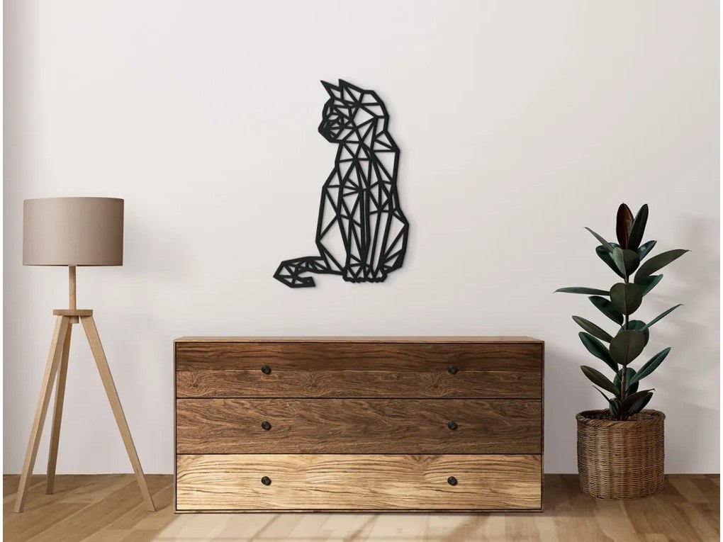 drevko Nálepka na stenu Polygonálna mačka Rozmer obrazu: 44,5 x 28,5 cm, Farba dekorácie: Čierna