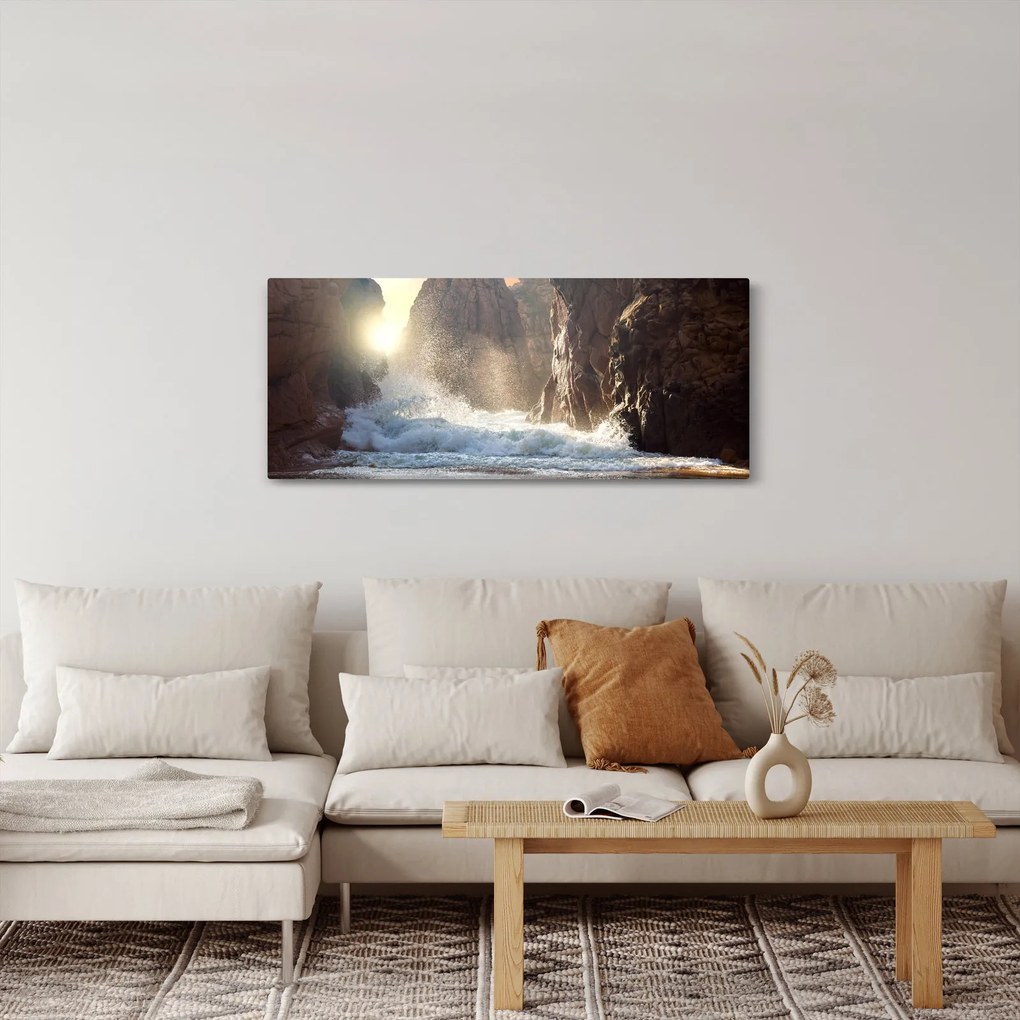 Obraz - Skaly a vlny oceánu (120x50 cm)