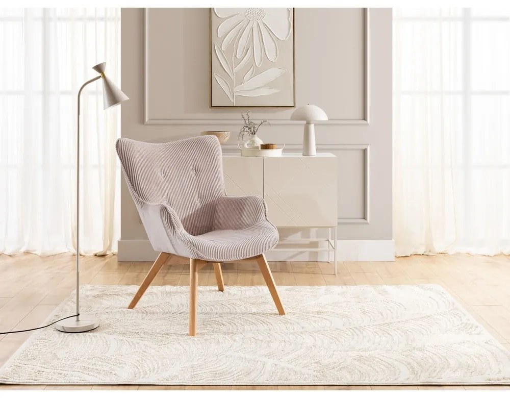 Svetloružové menčestrové kreslo s podnožkou Niko – Ropez