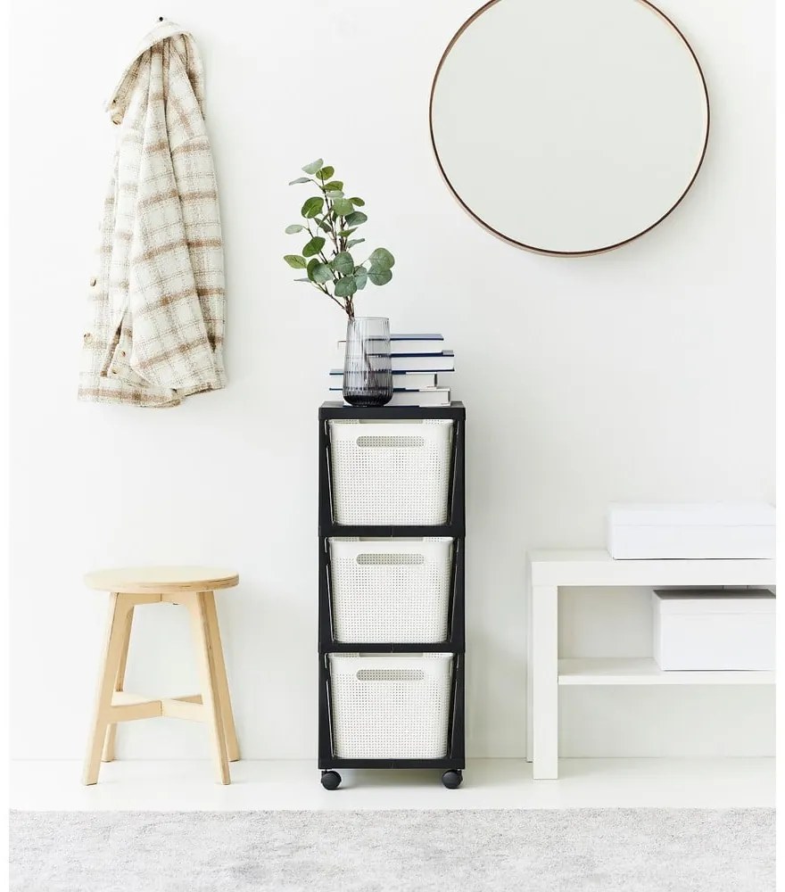 Bielo-čierny plastový pojazdný regál 30x77 cm Brisen - Rotho