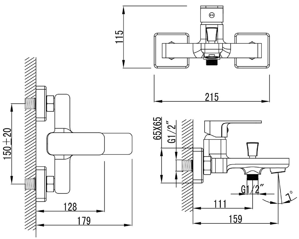 Aqualine, FACTOR nástenná vaňová batéria, chrómová, FC310