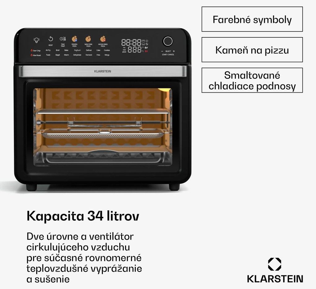 Klarstein AirGlaze Digital teplovzdušná fritéza, 2200 W, 19 programov, vrátane príslušenstva, ktoré možno umývať v umývačke riadu