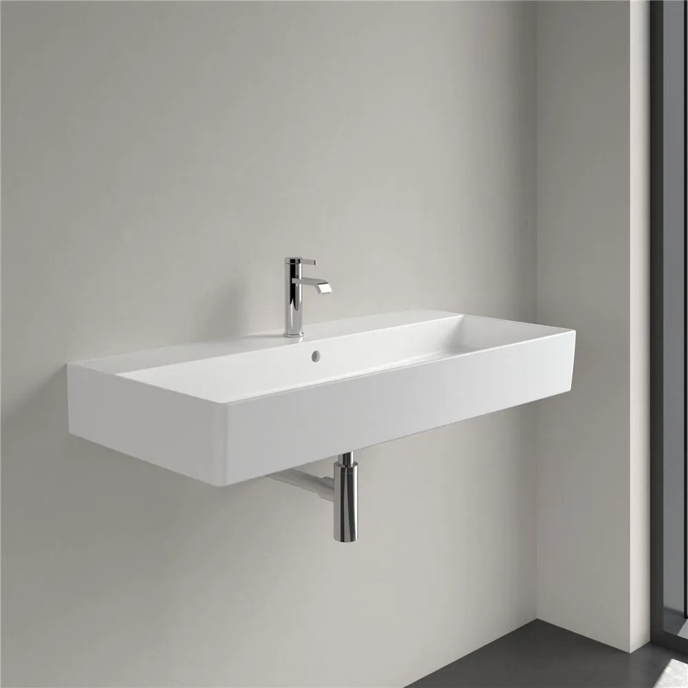 VILLEROY &amp; BOCH Memento 2.0 závesné umývadlo s otvorom, s prepadom, 1000 x 470 mm, Stone White, s povrchom CeramicPlus, 4A22A5RW