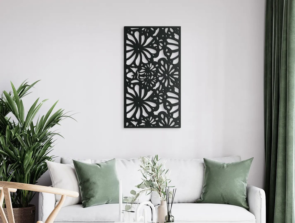 drevko Drevený obraz na stenu Kvety v záhrade Rozmer obrazu: 44,5 x 24,5 cm, Farba dekorácie: Čierna