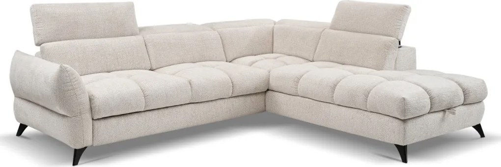 Rohová sedačka Fubu, šedo-krémová štruktúrovaná látka, pravý roh