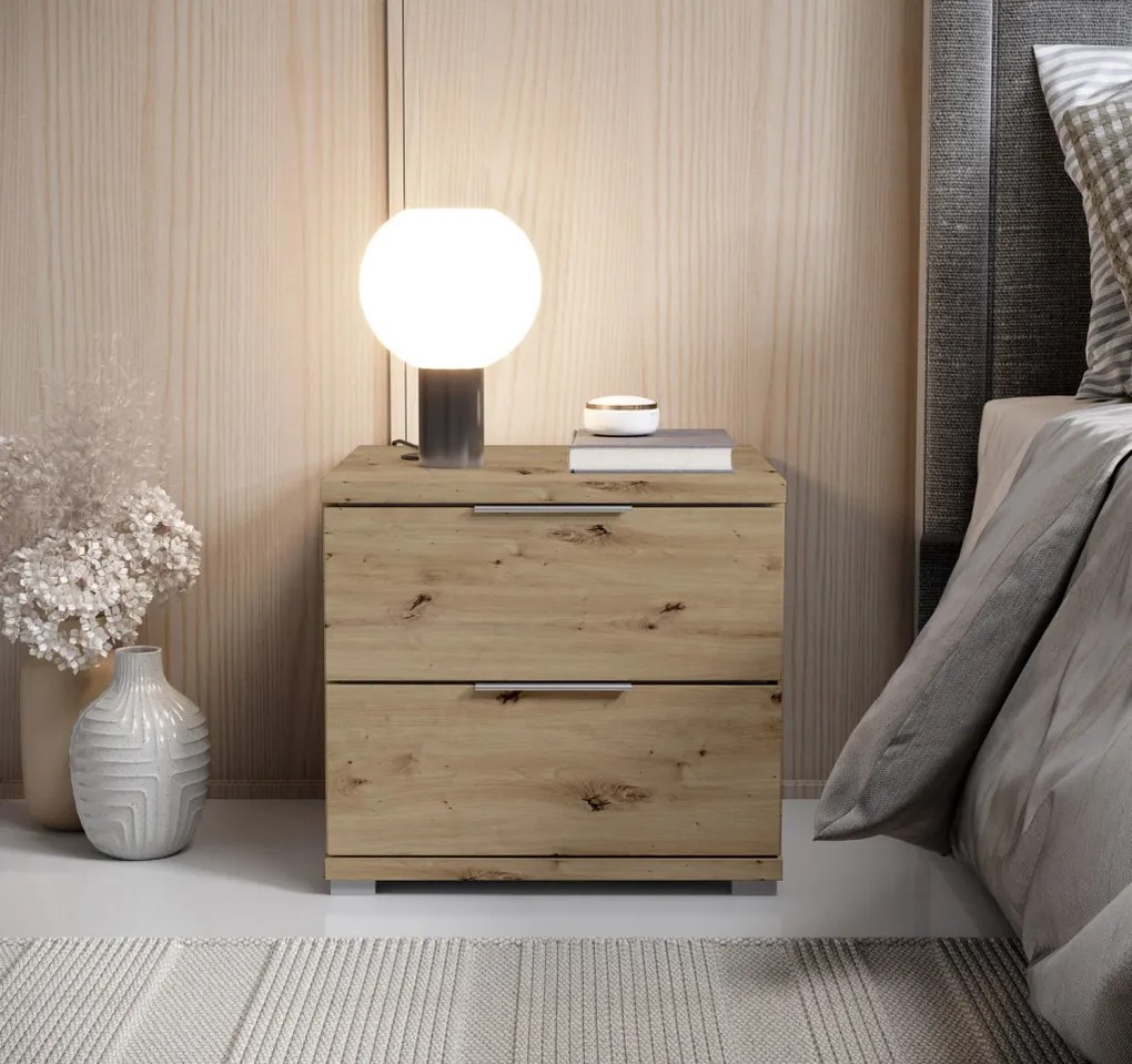 Nočný stolík s 2 zásuvkami Smilla, výška 43 cm, dub artisan