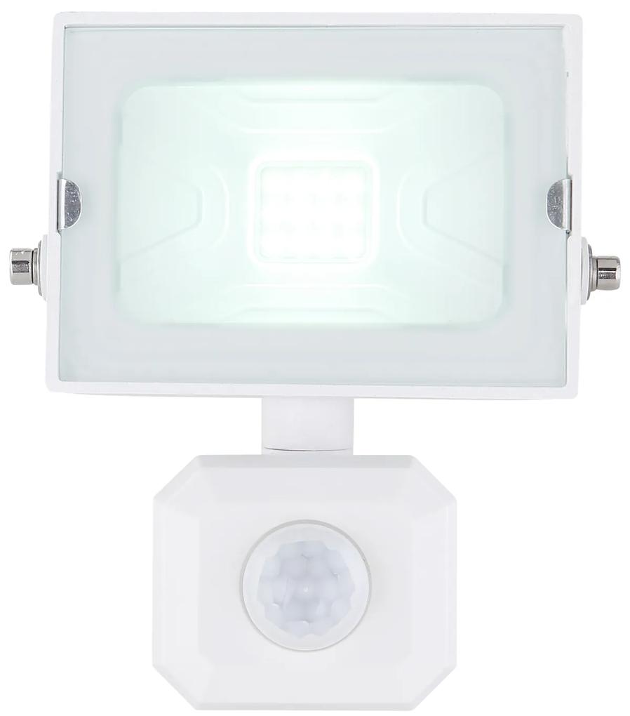 GLOBO Vonkajší LED nástenný reflektor s čidlom HELGA, 10W, studená biela, biely, IP44