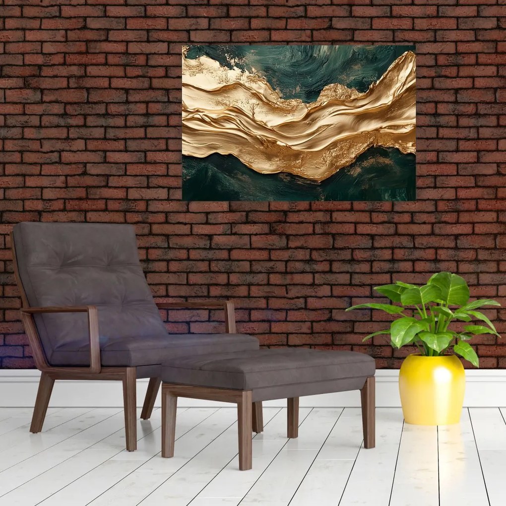 Obraz - Zelená abstrakcia so zlatom II. (90x60 cm)