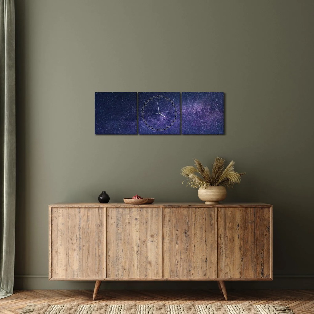 Obraz galaxie (s hodinami) (90x30 cm)