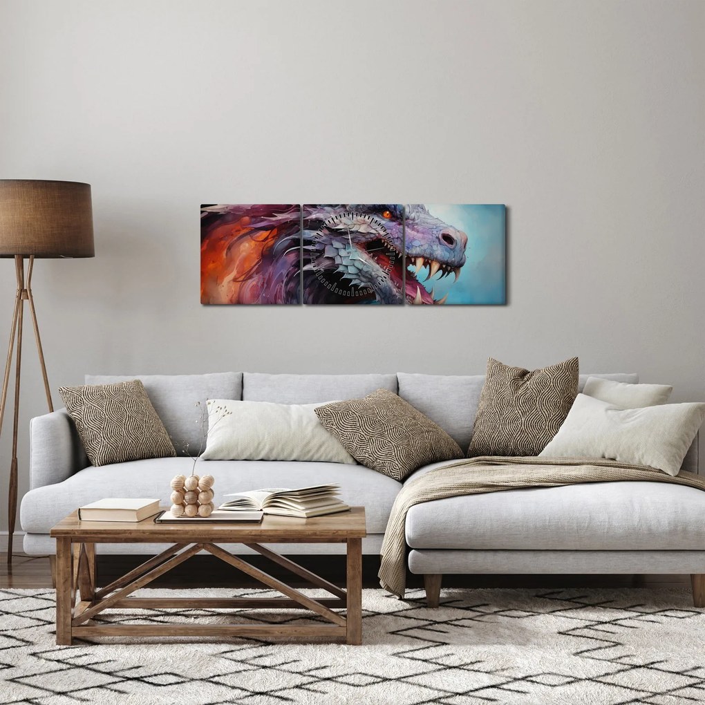 Obraz - Ilustrácia draka (s hodinami) (90x30 cm)