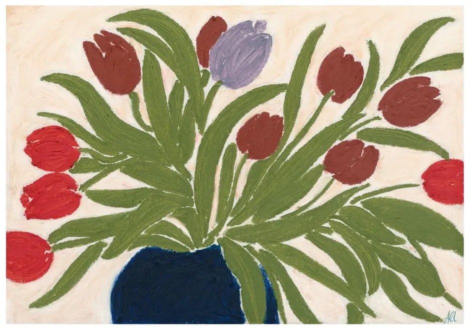 Plagát 70x50 cm Tulips in a Blue Vase – Anine Cecilie Iversen – The Poster Club