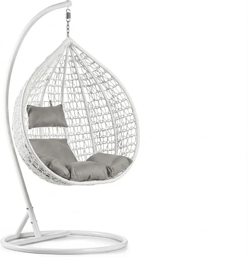 Biele závesné kreslo KOKON so stojanom, svetlý vankúš