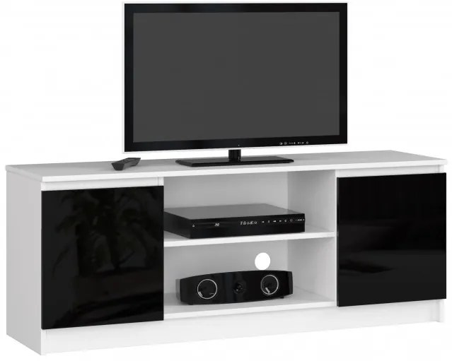 Stolík pod TV RTV 140 2D 1P biely / čierny, lesk
