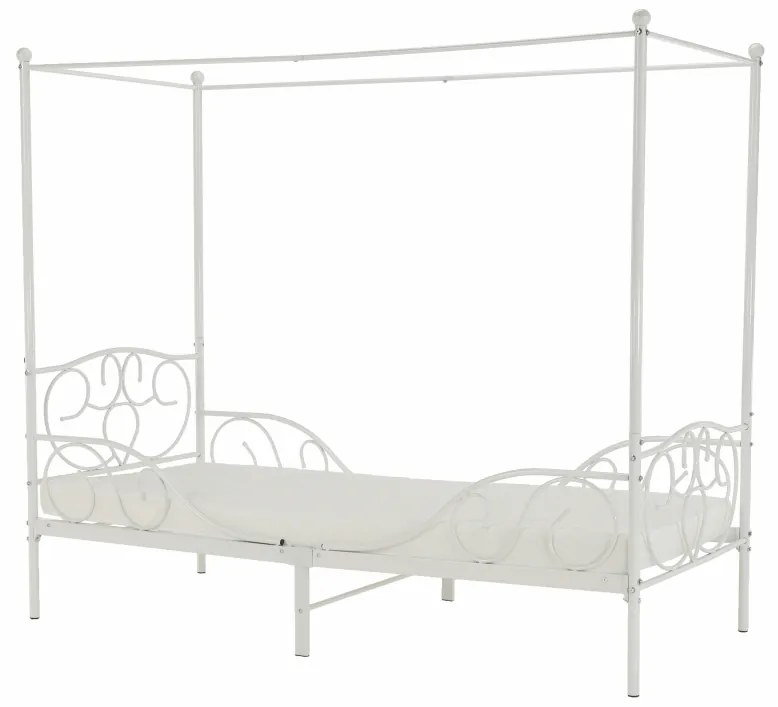 KONDELA Adelisa kovová jednolôžková posteľ s roštom biela