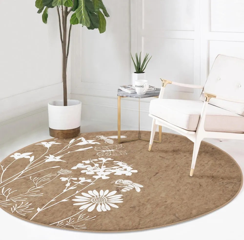 Svetlohnedý prateľný okrúhly koberec vhodný pre robotické vysávače ø 120 cm Comfort – Mila Home