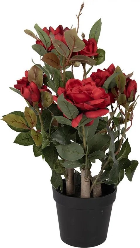 Dekoračná kvetina ruže v kvetináči s červenými kvetmi Rose red - 20*20*55 cm
