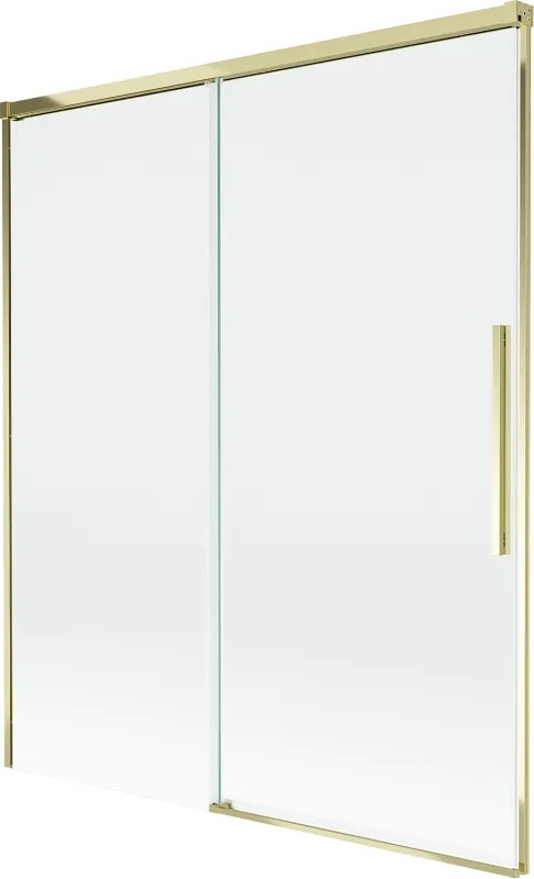 Mexen Rox, 2-krídlová posuvná vaňová zástena 140 x 150 cm, 8mm číre sklo, zlatý lesklý profil, 8C9-140-001-50-00