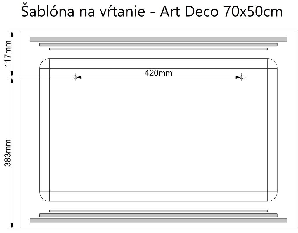 LED zrkadlo Art Deco Horizontal 70x50cm teplá biela - diaľkový ovládač Farba diaľkového ovládača: Biela