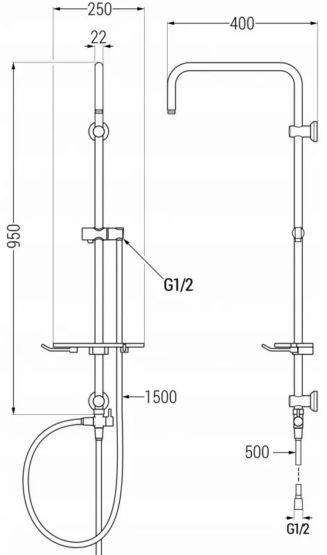 Mexen T, sprchový stĺp, sprchová hadica 150cm, polička, prepínač sprchy, čierna matná, 7939399-70