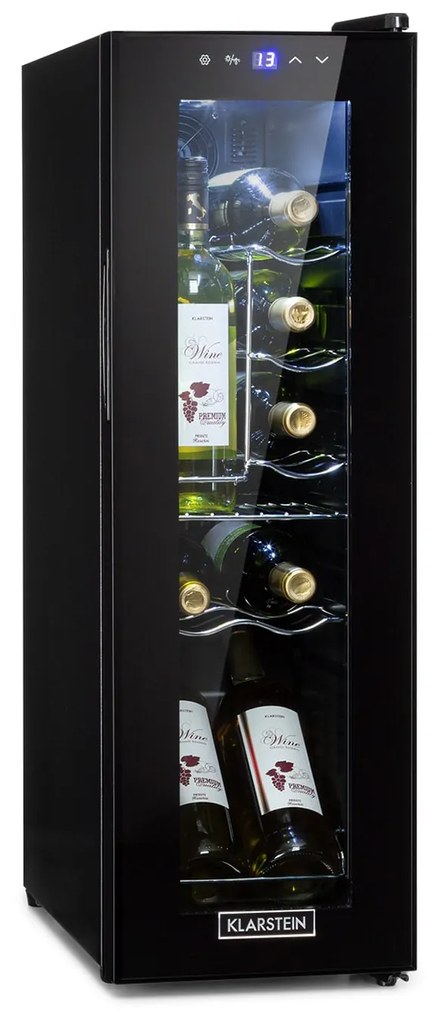 Klarstein Shiraz 12 Slim, vinotéka, 32 l, 12 fliaš, 85 W, 5–18°C, dotykový ovládací panel