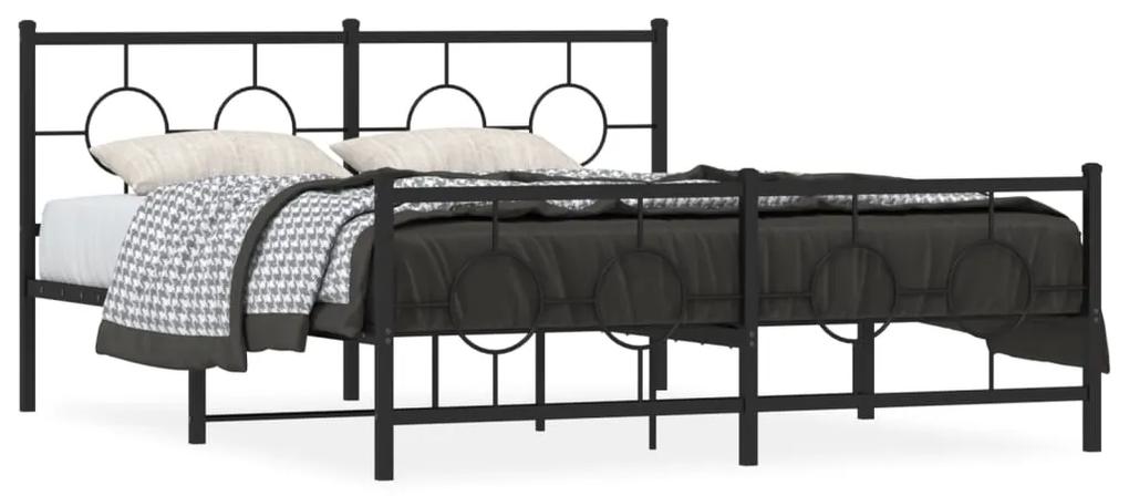 Kovový rám postele s čelom a podnožkou čierny 160x200 cm 376247