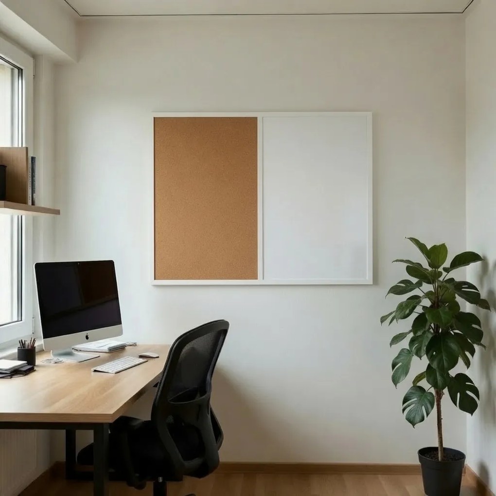 Toptabule.sk Kombinovaná tabuľa biela v bielom drevenom ráme COLOR 90x60 cm