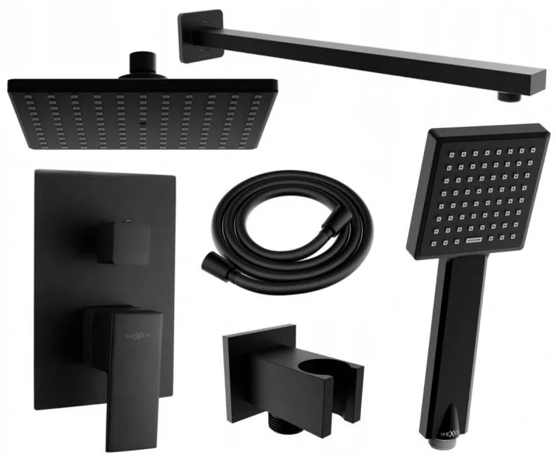 Mexen Uno DR45, podomietková sprchová zostava s dažďovou sprchou + Box, čierna, 71435DR45-70