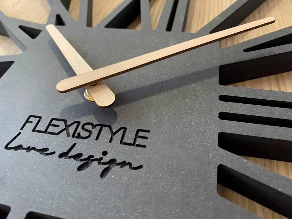 Fenomenálne hranaté hodiny v kombinácií dreva a luxusnej čiernej farby 50 cm