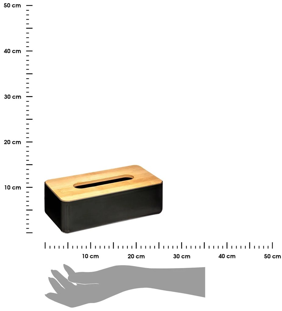 Box na vreckovky Natureo Black, 26x9x13 cm, čierna/s drevenými prvkami