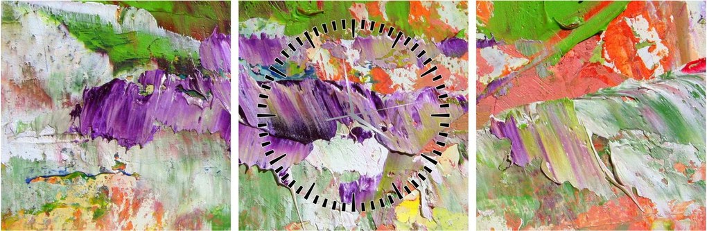 Obraz abstrakcie - maľba (s hodinami) (90x30 cm)