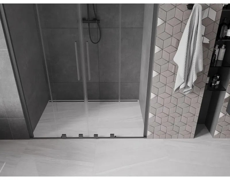 Mexen Velar Duo, posuvné sprchové dvere do otvoru 140 cm, 8mm číre sklo, brúsený grafit, 871-140-000-02-95