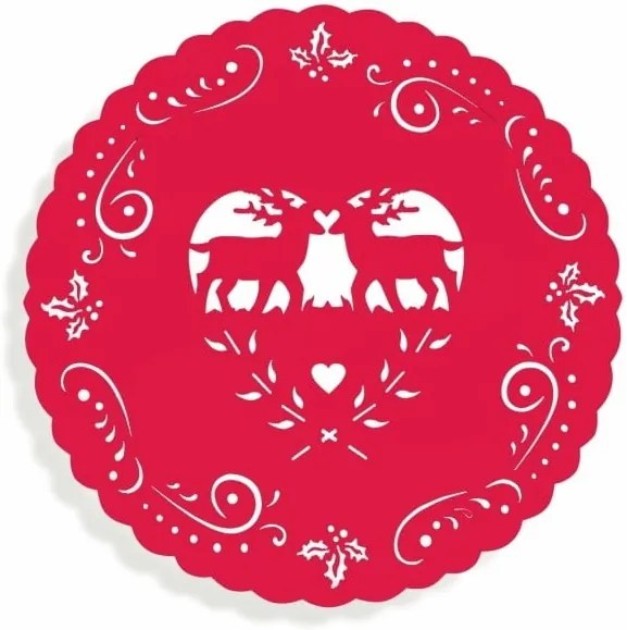 Červené vianočné prestieranie Villa d'Este XMAS Tovaglietta Rossa Tonda Renne, ⌀ 40 cm