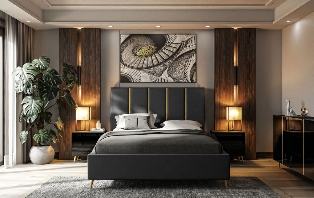 Dizajnová manželská posteľ TIFF 180x200 šedá zamatová látka Farba: Šedá, Veľkosť: 180 x 200 cm