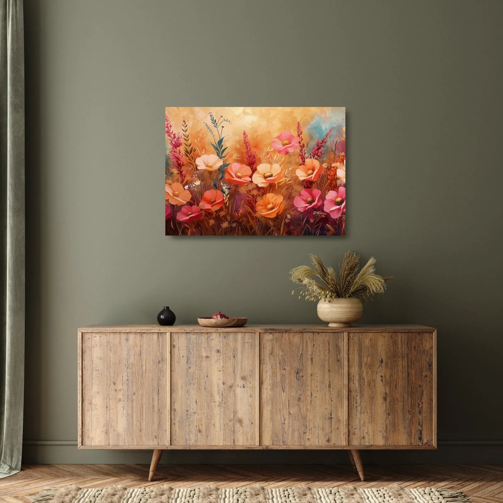 Sklenený obraz - Lúčne kvety, maľba (70x50 cm)