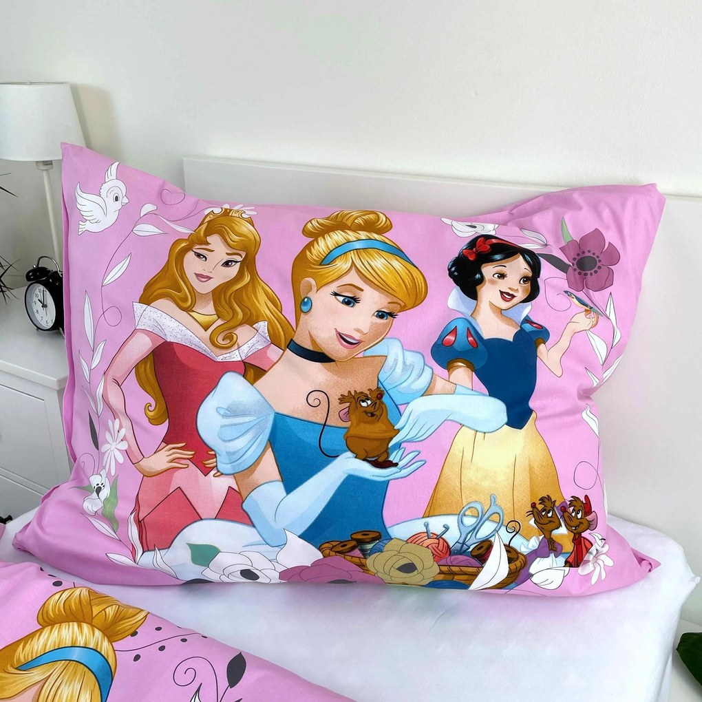 Jerry Fabrics Bavlnené obliečky 140x200 + 70x90 cm - Disney Princess Pink 02