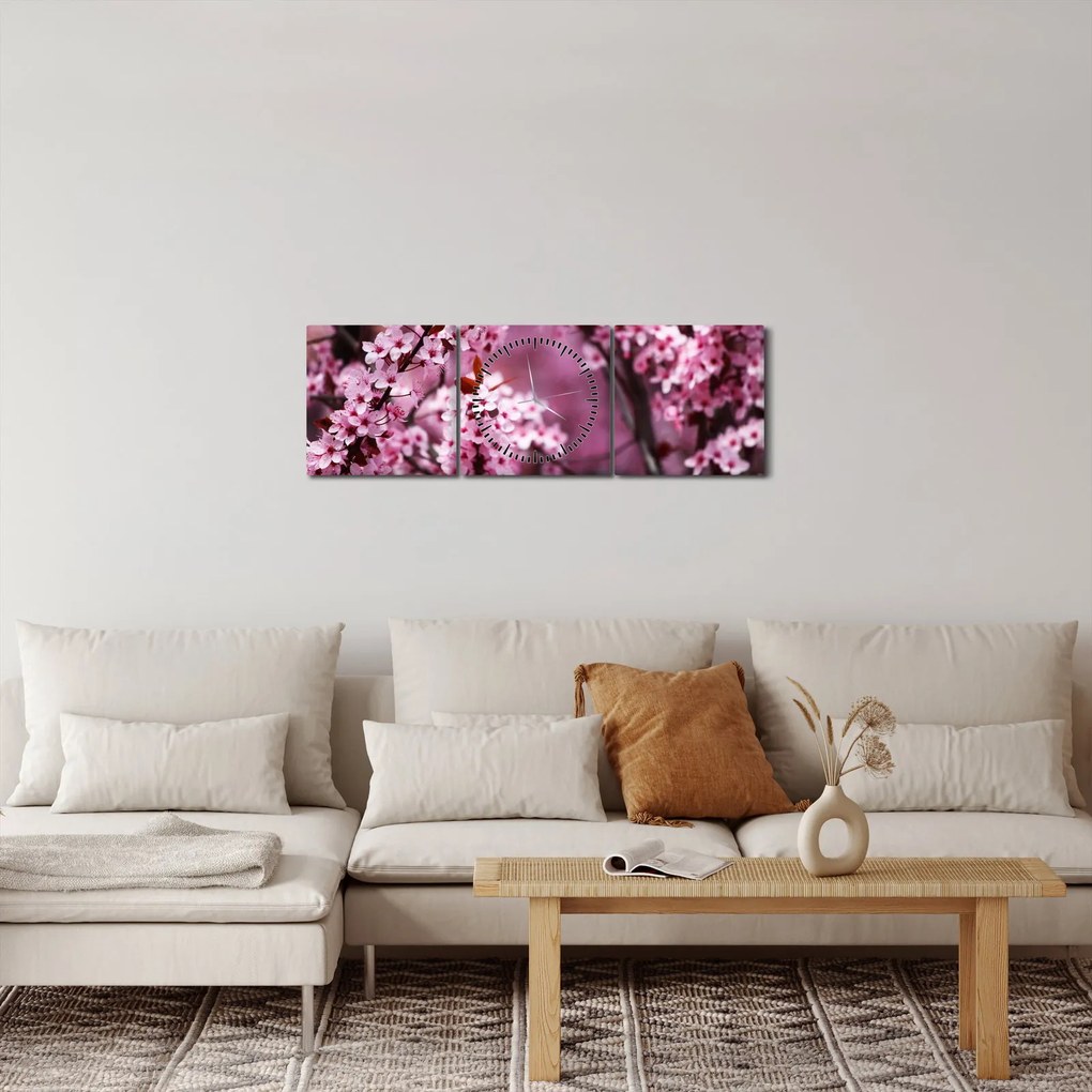 Obraz - Ružová sakura (s hodinami) (90x30 cm)