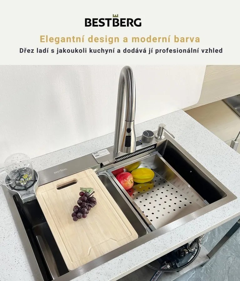 Multifunkčný inteligentný drez BestBerg BBSS-10S / 75 x 45 x 22 cm / nerezová oceľ / strieborná