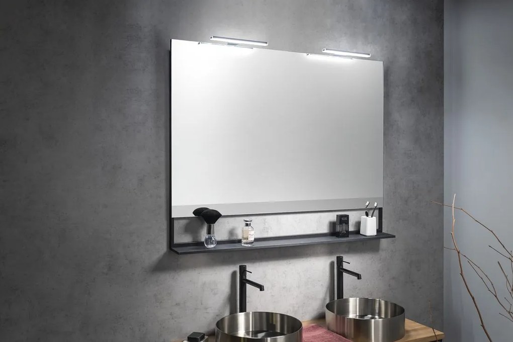 Sapho Sapho, ERUPTA zrkadlo s poličkou a LED osvetlením 100x95x12cm, čierna matná, ERU340