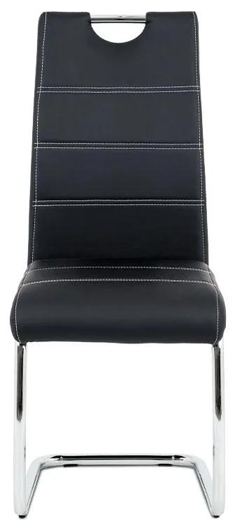 Autronic -  Jedálenská stoličky HC-481 BK, ekokoža čierna, biele prešitie/nohy kov, chróm