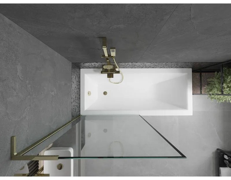 Mexen Next L, 1-krídlová vaňová zástena 90 x 150 cm, 6mm číre sklo-čierny vzor, zlatý lesklý profil, 895-090-000-03-70-50