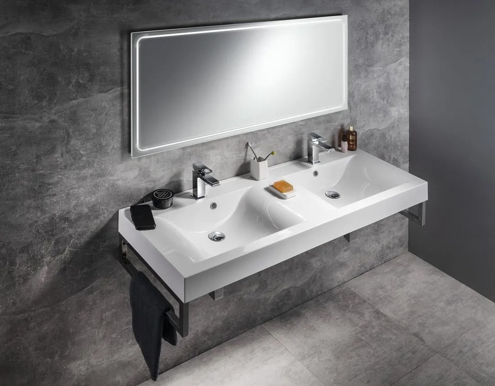 Sapho Sapho, FLAVIA dvojumývadlo 140x50cm, liaty mramor, biela, 68141