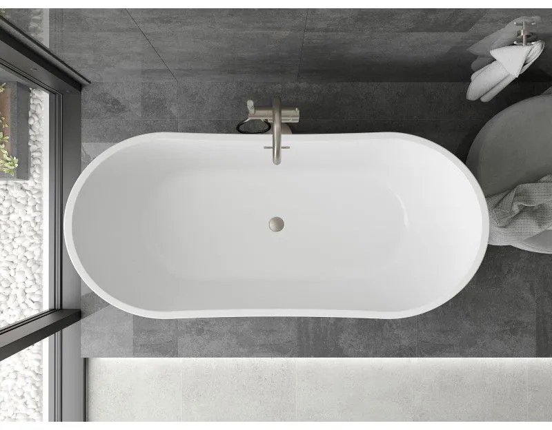 Mexen Montana, voľne stojaca vaňa 150 x 75 cm, biela, brúsená oceľ prepad, 52011507500-97