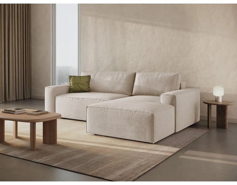 Béžová rozkladacia rohová pohovka z textílie bouclé (pravý roh) Jodie – Micadoni Home